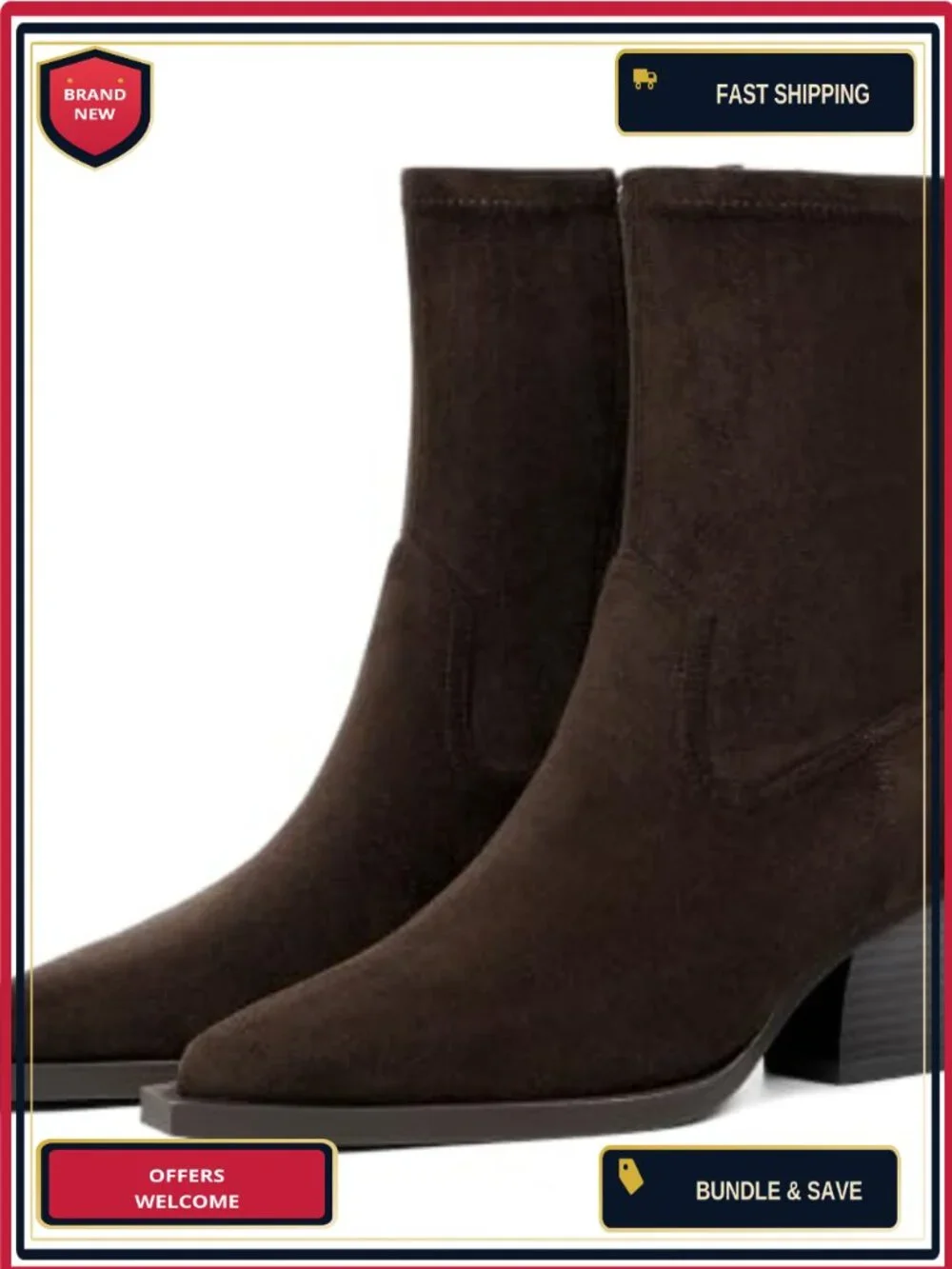 Pointed Toe Chunky Heel Ankle Boots Women Side Zipper Stretch Faux Suede